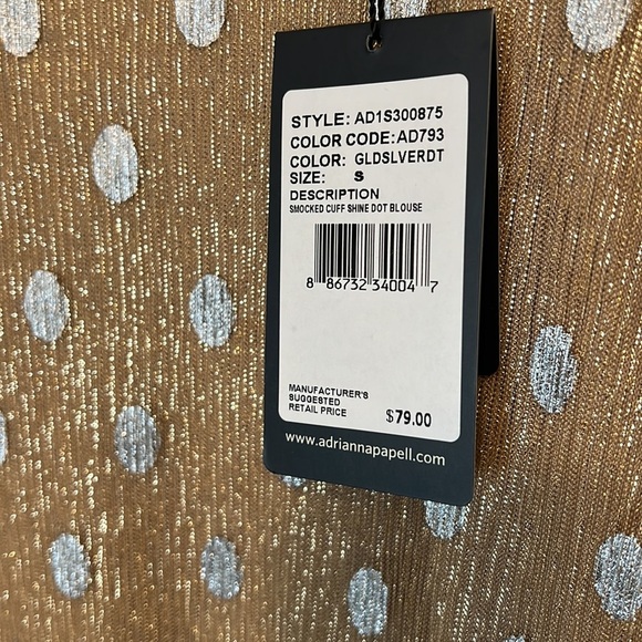 Brand NWT, Women’s Adrianna Papell Scoop Neck Long Sleeve Blouse, Gold/Silver Sm - Picture 3 of 3